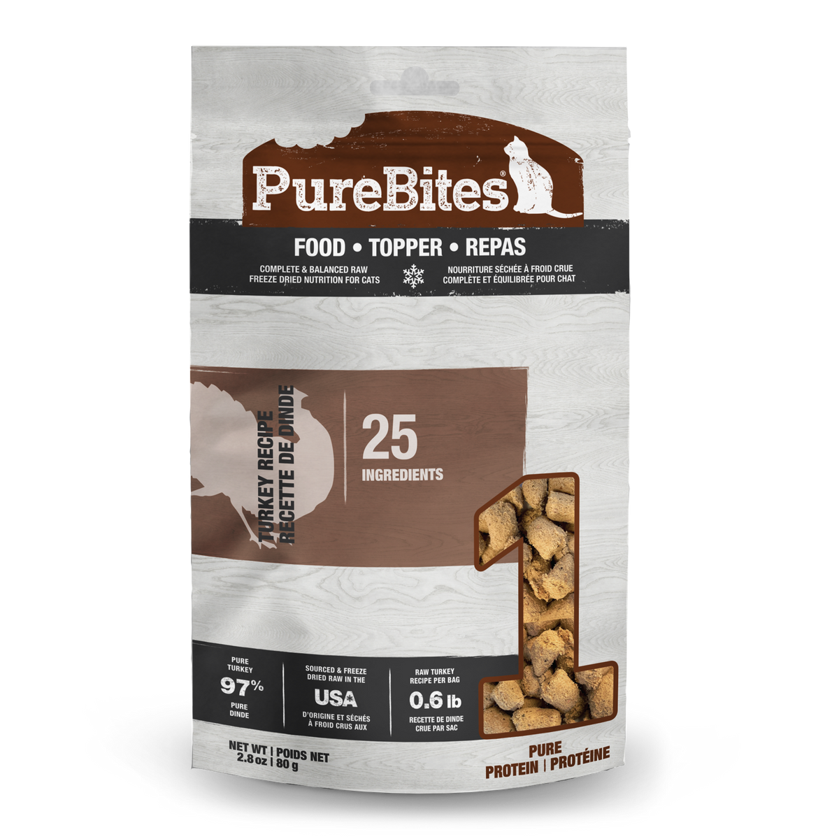 PureBites chat repas dinde topper