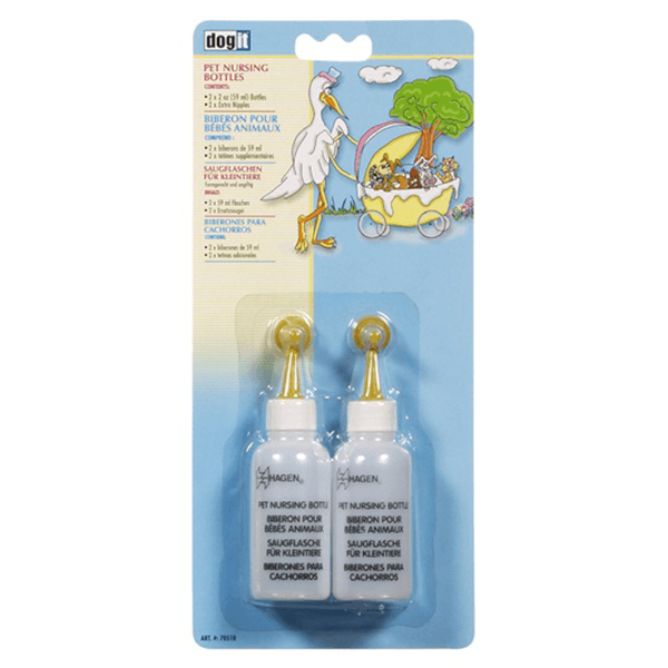 Biberons Dogit pour bébés animaux de compagnie, 2 x 59 ml (2 oz liq.) avec 2 tétines de rechange