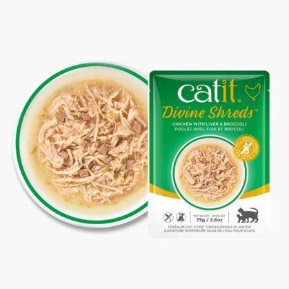 Garniture Catit Divine Shreds, Poulet avec foie et brocoli pour chat