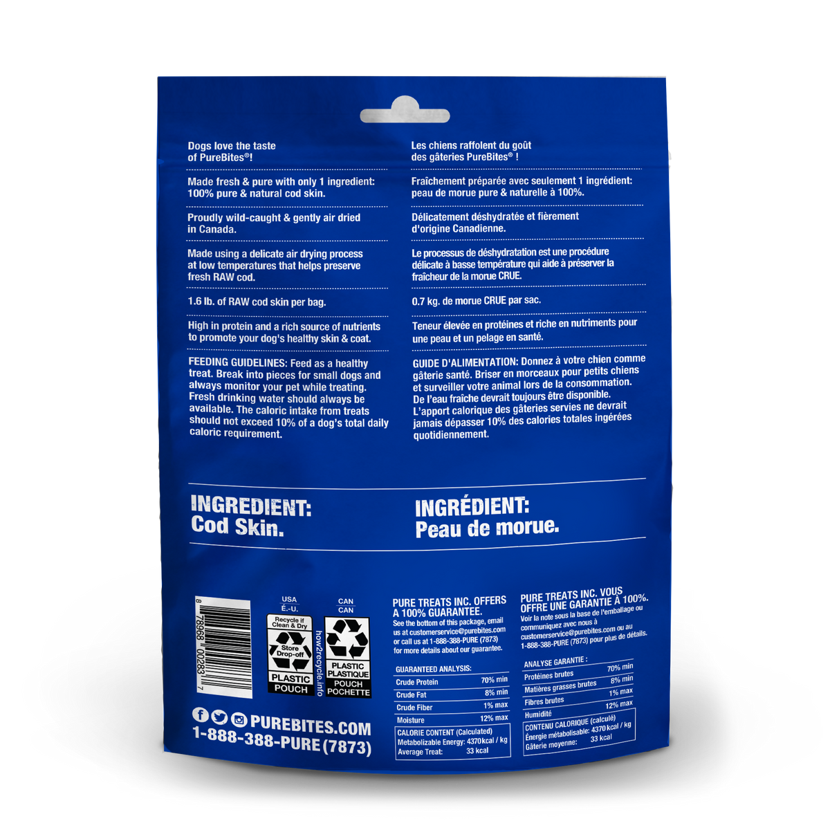PureBites chien jerky peau de morue