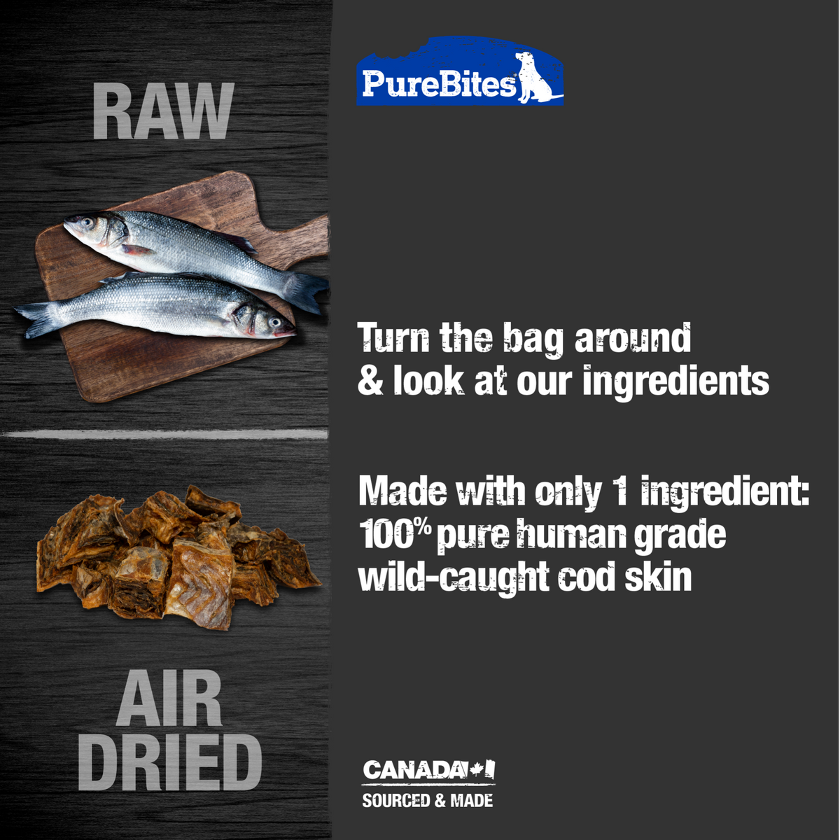 PureBites chien jerky peau de morue